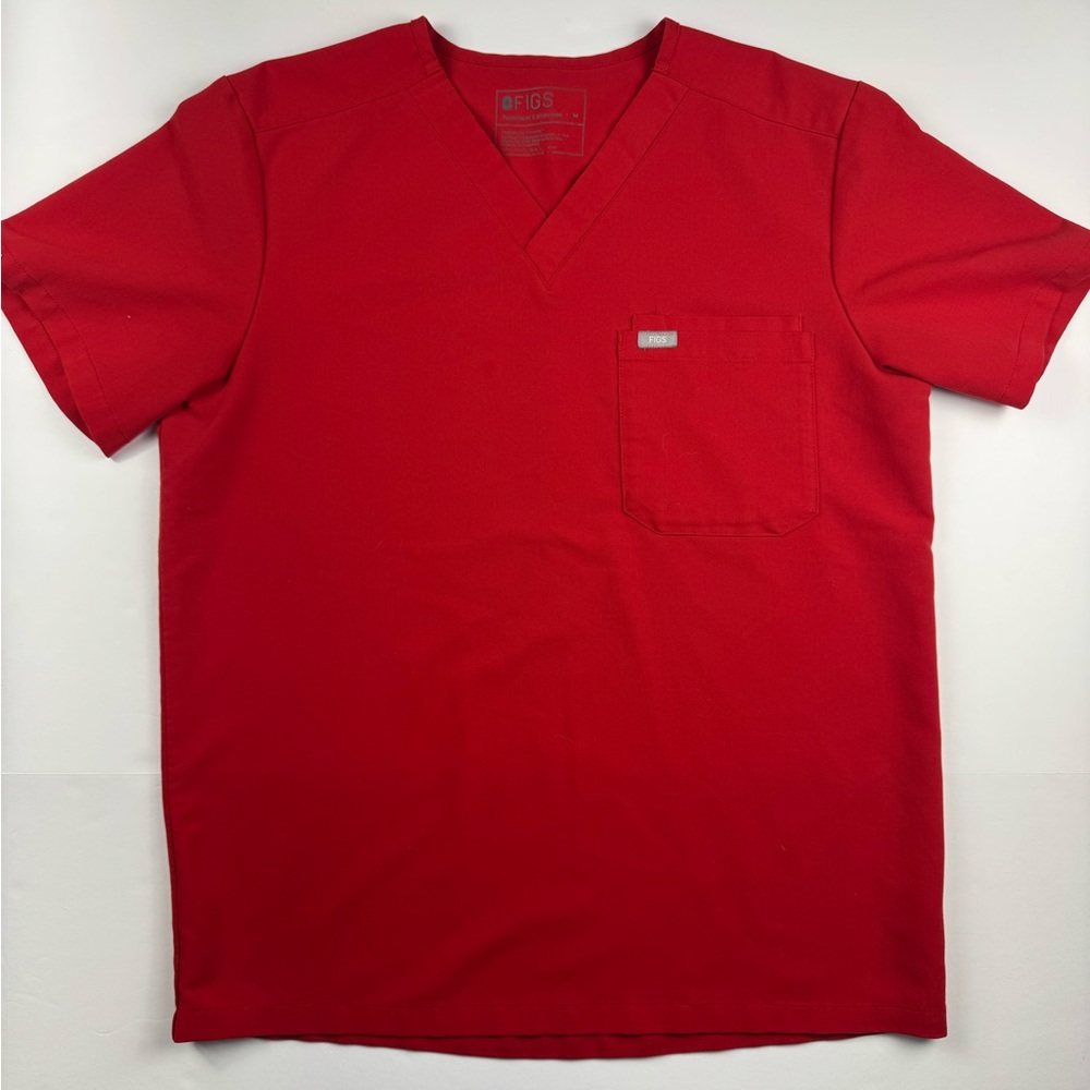 FIGS Men's Scrubs V-Neck Red Short Sleeve Shirt size Medium